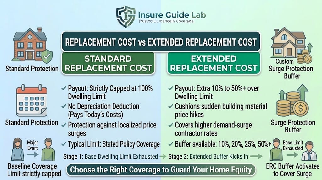 Replacement cost vs extended replacement cost home insurance comparison guide