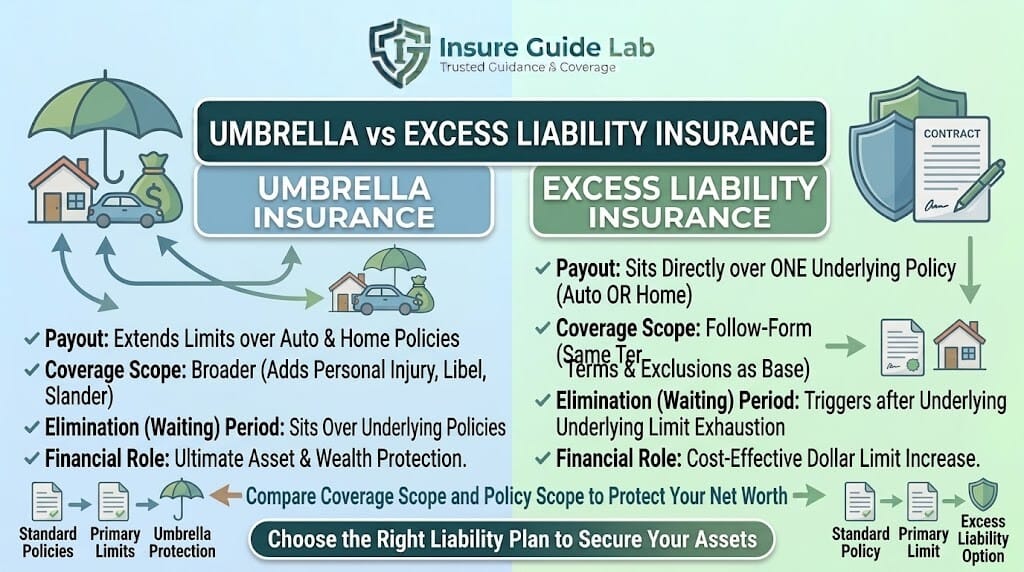 Alt Text: Umbrella vs excess liability insurance comparison infographic guide